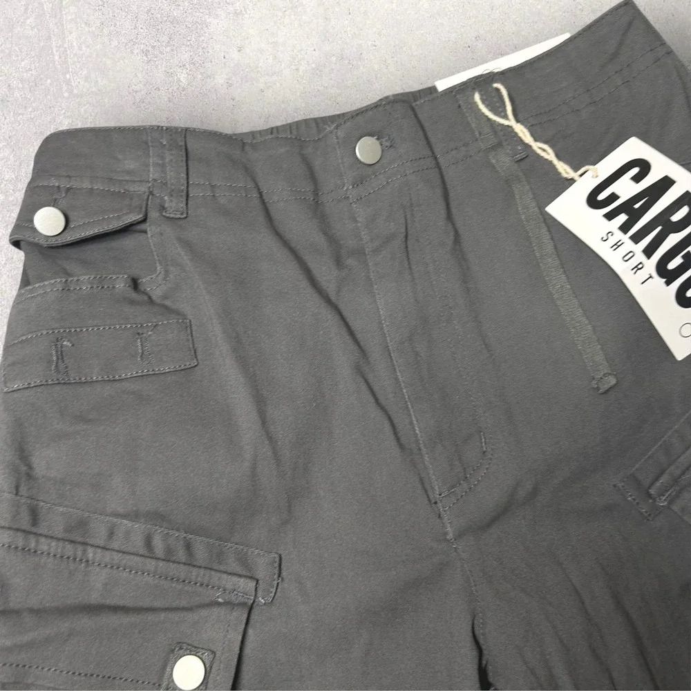 New Orange Kiss Cargo Longline Shorts Womens Juniors M Gray‎ Utility Pockets